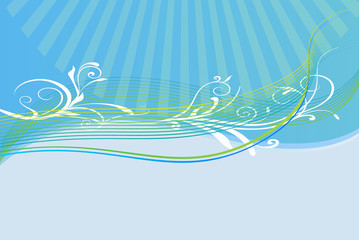 Fototapeta na wymiar Blue wavy floral background template vector image