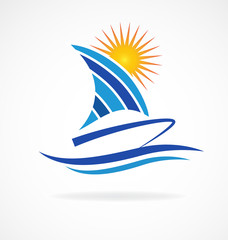 Logo boat waves and sun