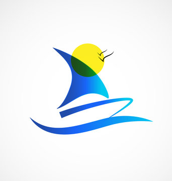 Boat waves beach logo