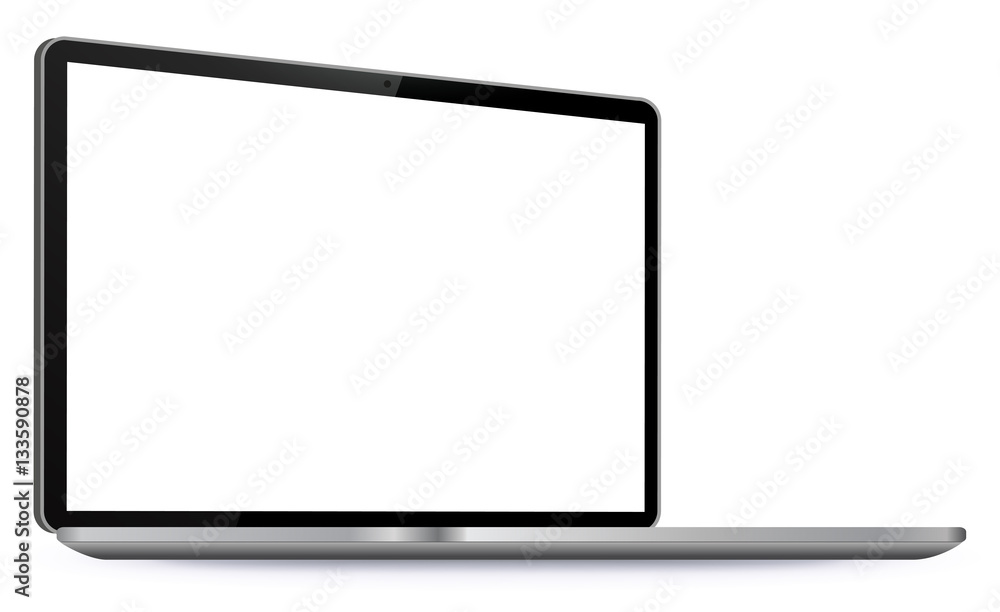Poster laptop computer with blank screen isolated on white background