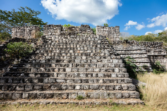 Ruins of the ancient Mayan temple in Ek Balam, a late classic Yucatec-Maya archaeological site located in Temozon, Yucatan, Mexico.
