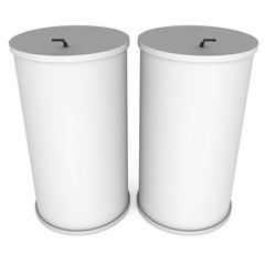 Trade show booth column white and blank. 3d render isolated on white background. High Resolution Template for your design.