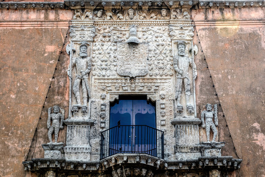 Facade of the House of Montejo, built in 1549, home of the Conqueror of Yucatan and founder of the city of Merida, Francisco de Montejo, El Mozo.