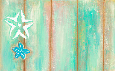 Obraz na płótnie Canvas Starfishes on peeling paint wooden background