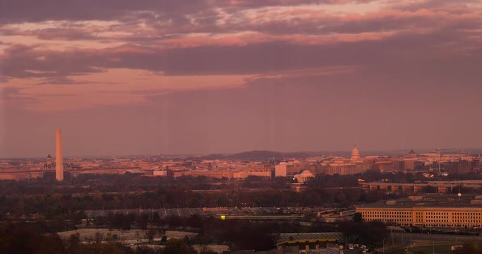 Sunset over Washington DC, National Monument, Capitol 