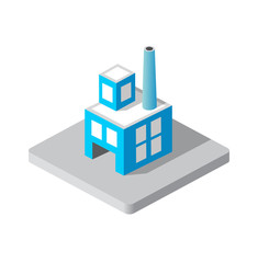 Isometric 3d Industrial factory decorative icon. Architecture manufactured, property and facility. Isolated cartoon illustration of plant symbol for web