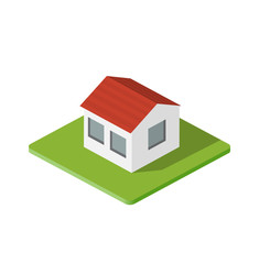 Isometric 3d private house real estate decorative icons. Architecture agency, property and home. Isolated cartoon illustration of building symbol for web