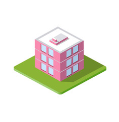 Fototapeta premium Isometric 3d private house real estate decorative icons. Architecture agency, property and home. Isolated cartoon illustration of building symbol for web