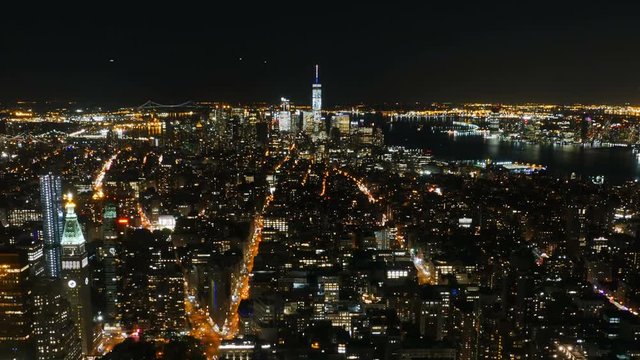 New York Lower Manhattan Night Time Lapse Tilt Down