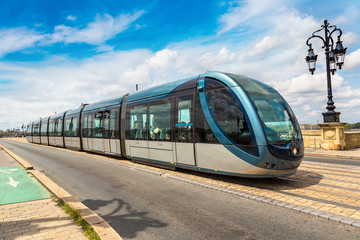 Fototapeta na wymiar Modern city tram in Bordeaux