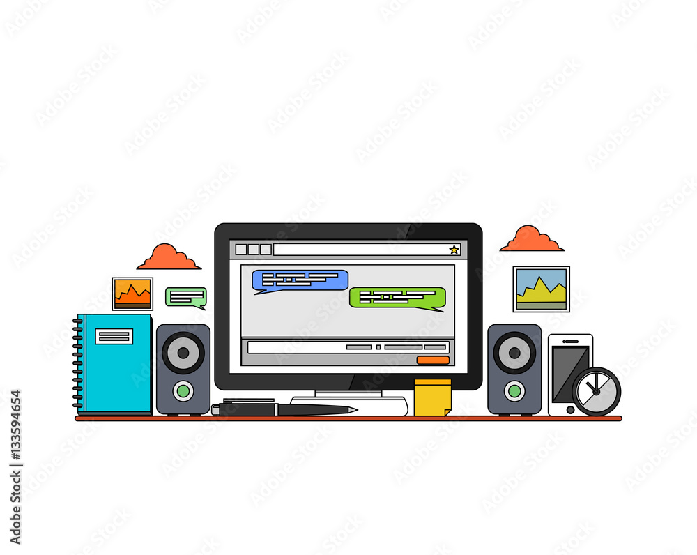 Poster internet communication concept. modern line flat design for web banner , website element , or web te