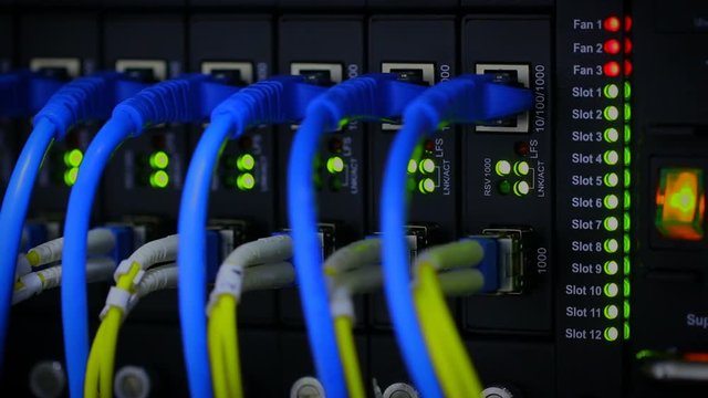 server,Fiber,Network,The panel switches and network cabling, Server in the network cable.network cables installed in the rack.