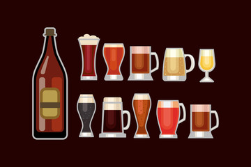 Beer glass vector set.