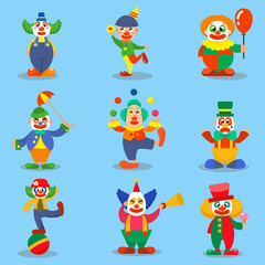 Clown cute characters vector cartoon illustrations