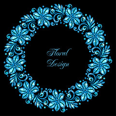 Glitter round floral frame