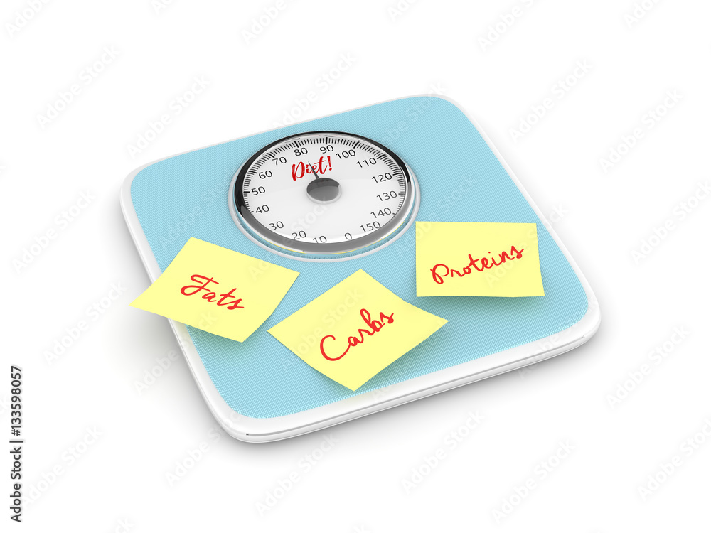 Fototapete 3d rendering of weight scale with notes