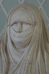 Close Up of a marble bust of a Turkish man with head covering in Grotto Pavilion at Catherine's Palace.