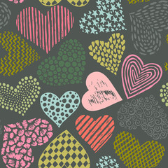 Vector seamless pattern in with hand drawn sketch hearts.