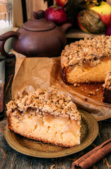 A Piece of Cinnamon Cardamom Apple Crumble Spicy Pie or Cake