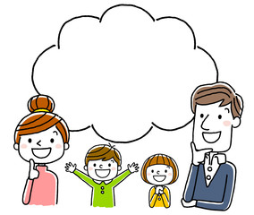 4人家族：笑顔で上を見上げる、思い浮かべる、考える
