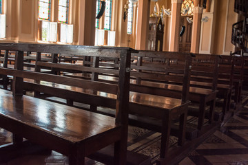 Fototapeta na wymiar seating in church , Chantaburi, Thailand