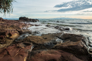 sunrise twilight with stone at  Kung-krabaen beach , Chantaburi