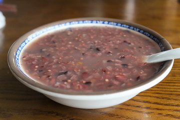 Rice porridge on the table.