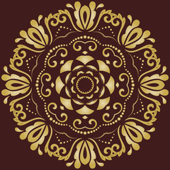 Elegant vector golden round ornament in classic style. Abstract traditional pattern with oriental elements, Classic vintage pattern