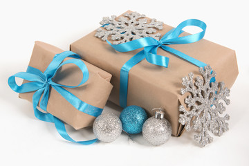 Christmas gifts in boxes and Christmas decorations
