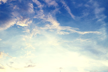 Beautiful blue sky and clouds vintage style with a soft gradient