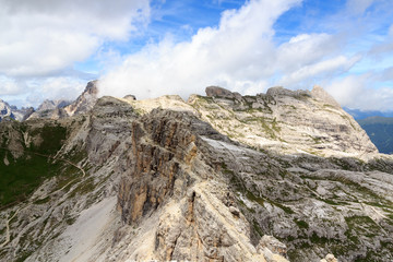 Fototapeta premium Footpath Alpinisteig and Sexten Dolomites mountain panorama in South Tyrol, Italy