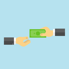 Businessman gives money to another businessman. Vector illustration .