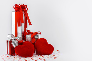 Valentines Day and gift box and Heart Shape pillows
