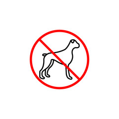 No dog line icon, prohibition sign, forbidden no animal, vector graphics, a linear pattern red on a white background, eps 10.