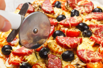 Pizza with Mozzarella Cheese, Fresh Tomato and Mushrooms