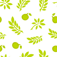 Doodle  floral pattern with green leaves and apple