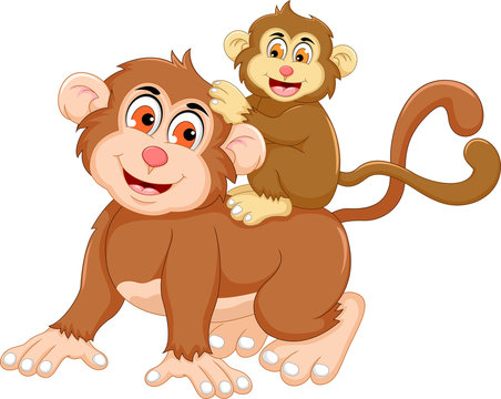 funny monkey cartoon with her baby