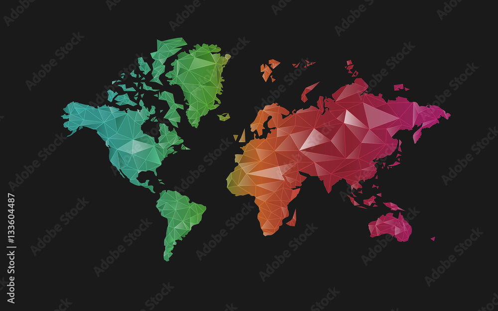 Wall mural colourful polygonal world map