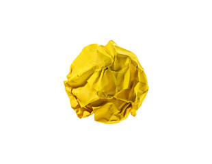 Yellow crumpled ball on white.Idea concept.Clipping path..