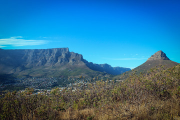 View on Table Mountain and Lion's Head from Signal Hill, Cape Town, South Africa