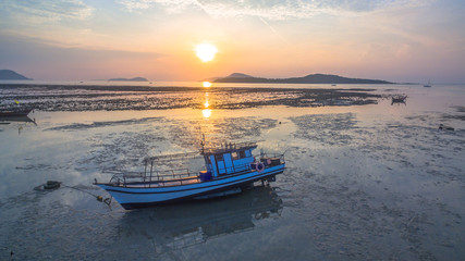 aerial view fishing boats during sunrise time 