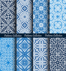 Blue Backgrounds Floral Forged Patterns Set