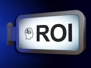 Business concept: ROI and Head With Finance Symbol on billboard background
