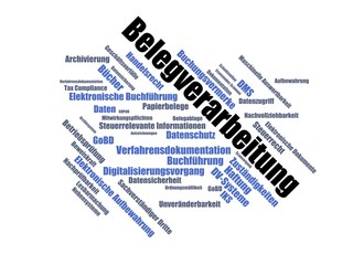 verfahrensdokumentation - Wortwolke ( word cloud, wordcloud ) mit Begriffen aus dem Bereich GoBD Verfahrensdokumentation.