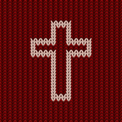 Knitted christian cross background, vector illustration
