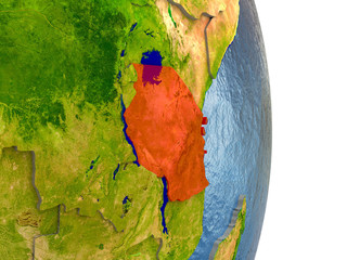 Tanzania in red on Earth