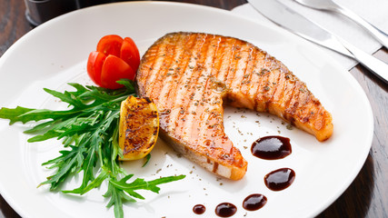 Grilled salmon steak