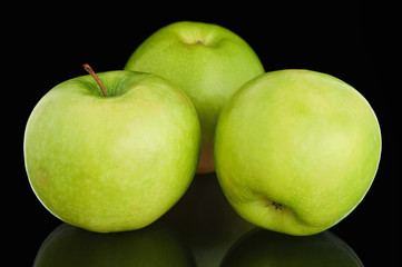 Three Fresh Ripe Green Apples