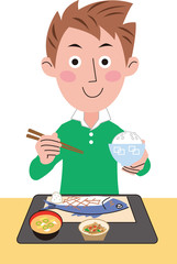 男性の食事　魚定食