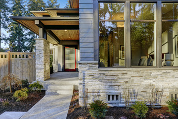 Entrance of  Luxurious new construction home in Bellevue, WA